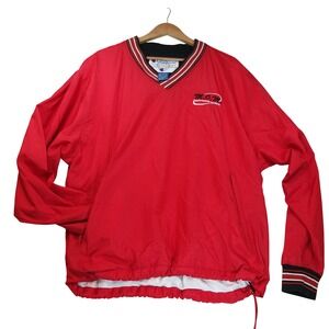 Champion Mens Vintage Red V-Neck Windbreaker Pullover Jacket M.O.M. Logo Medium